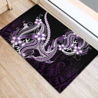 Purple Black Aloha Hawaii Rubber Doormat Polynesian Shark Tattoo Plumeria