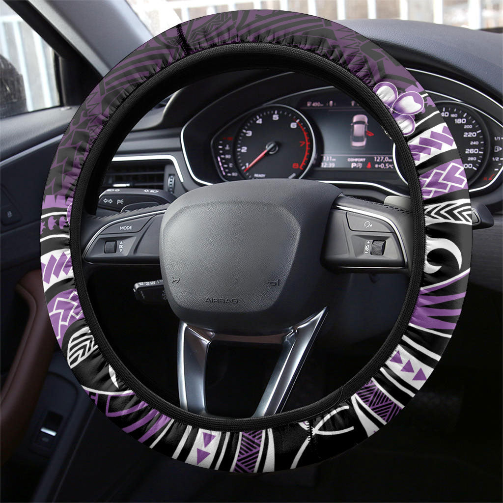 Purple Black Aloha Hawaii Steering Wheel Cover Polynesian Shark Tattoo Plumeria