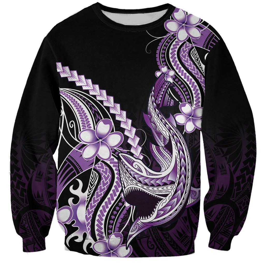 Purple Black Aloha Hawaii Sweatshirt Polynesian Shark Tattoo Plumeria