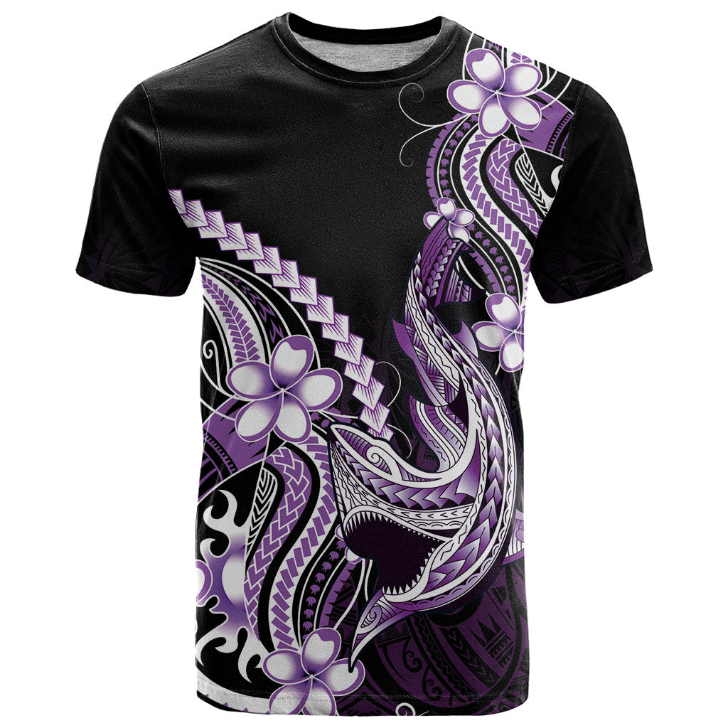 Purple Black Aloha Hawaii T Shirt Polynesian Shark Tattoo Plumeria LT14 Purple - Polynesian Pride