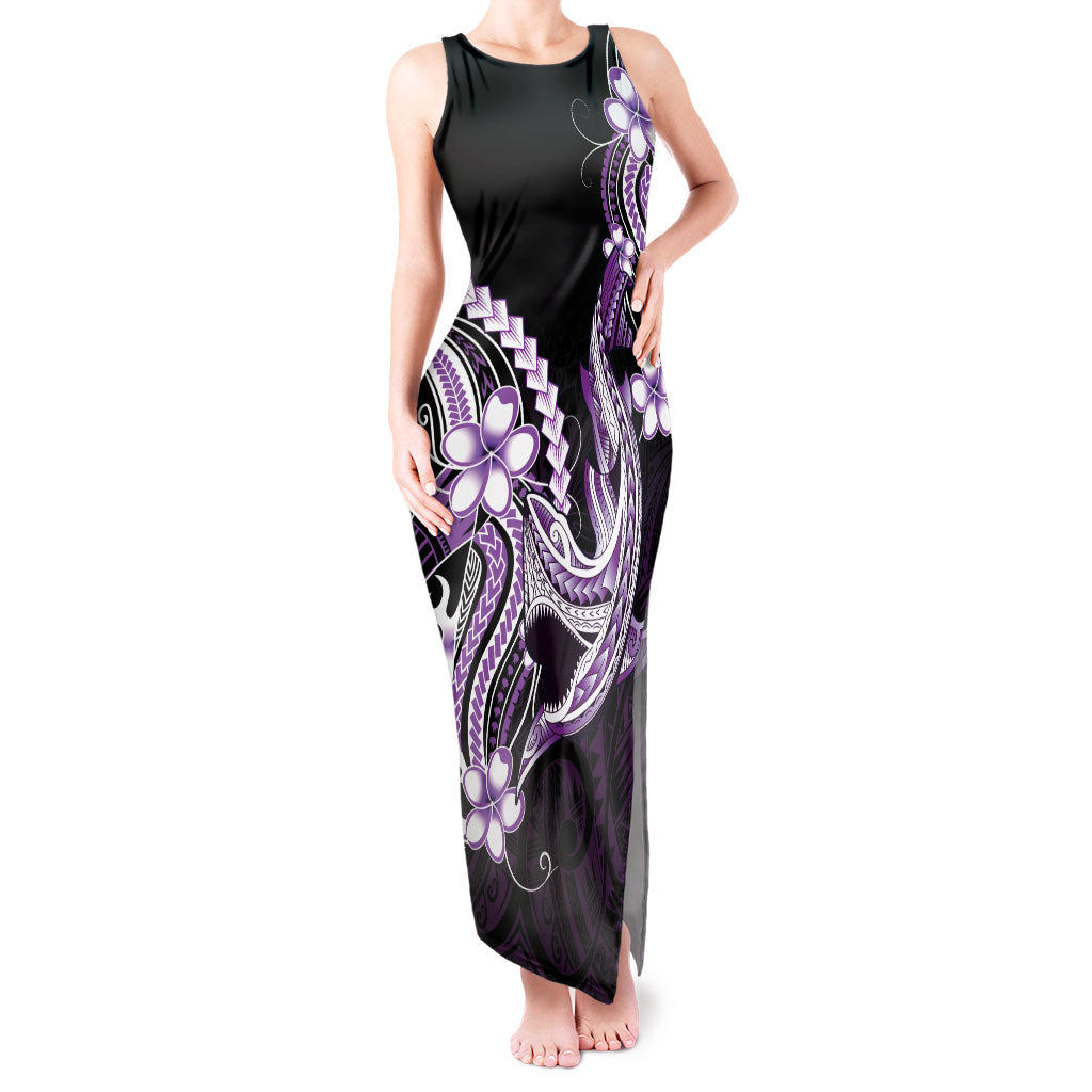 Purple Black Aloha Hawaii Tank Maxi Dress Polynesian Shark Tattoo Plumeria LT14 Women Purple - Polynesian Pride