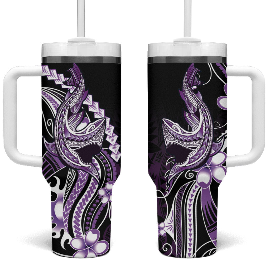 Purple Black Aloha Hawaii Tumbler With Handle Polynesian Shark Tattoo Plumeria LT14 One Size: 40 oz Purple - Polynesian Pride