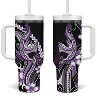 Purple Black Aloha Hawaii Tumbler With Handle Polynesian Shark Tattoo Plumeria LT14 One Size: 40 oz Purple - Polynesian Pride