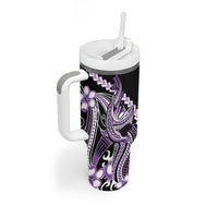 Purple Black Aloha Hawaii Tumbler With Handle Polynesian Shark Tattoo Plumeria LT14 - Polynesian Pride