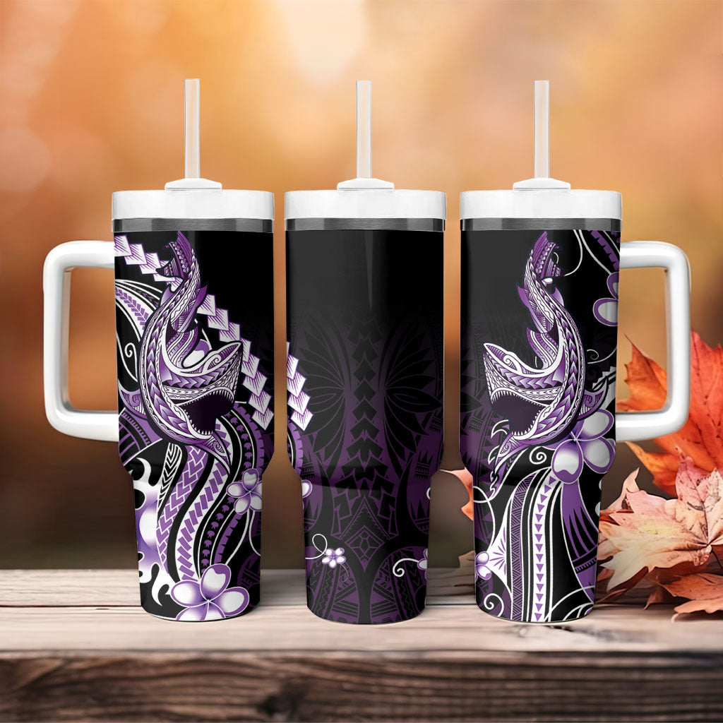 Purple Black Aloha Hawaii Tumbler With Handle Polynesian Shark Tattoo Plumeria LT14 - Polynesian Pride
