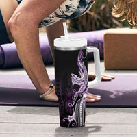 Purple Black Aloha Hawaii Tumbler With Handle Polynesian Shark Tattoo Plumeria LT14 - Polynesian Pride