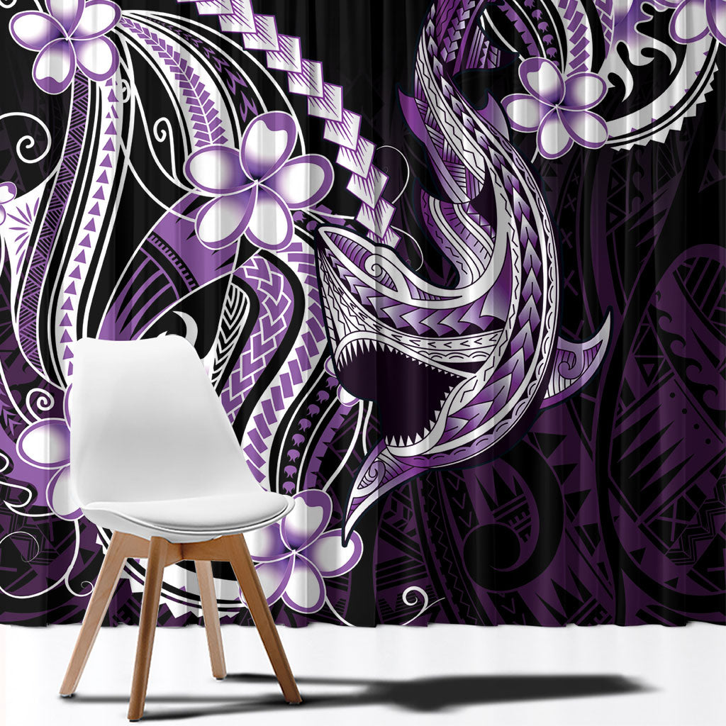 Purple Black Aloha Hawaii Window Curtain Polynesian Shark Tattoo Plumeria