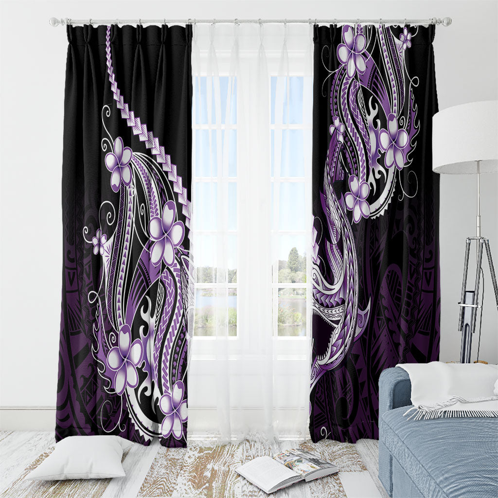 Purple Black Aloha Hawaii Window Curtain Polynesian Shark Tattoo Plumeria