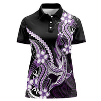 Purple Black Aloha Hawaii Women Polo Shirt Polynesian Shark Tattoo Plumeria