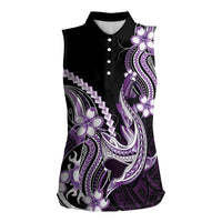 Purple Black Aloha Hawaii Women Sleeveless Polo Shirt Polynesian Shark Tattoo Plumeria LT14 Female Purple - Polynesian Pride
