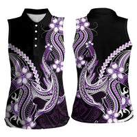 Purple Black Aloha Hawaii Women Sleeveless Polo Shirt Polynesian Shark Tattoo Plumeria LT14 - Polynesian Pride