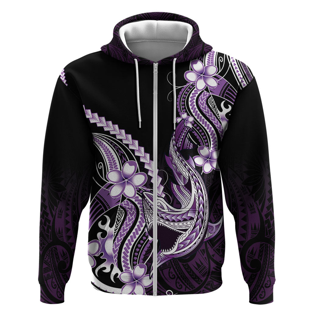 Purple Black Aloha Hawaii Zip Hoodie Polynesian Shark Tattoo Plumeria LT14 Zip Hoodie Purple - Polynesian Pride