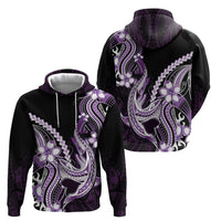 Purple Black Aloha Hawaii Zip Hoodie Polynesian Shark Tattoo Plumeria