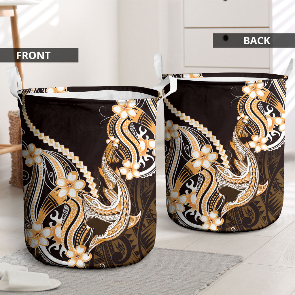 Orange Black Aloha Hawaii Laundry Basket Polynesian Shark Tattoo Plumeria