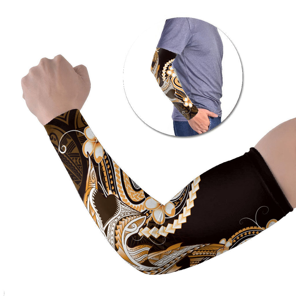 Orange Black Aloha Hawaii Arm Sleeves Polynesian Shark Tattoo Plumeria LT14 Set of 2 Orange - Polynesian Pride
