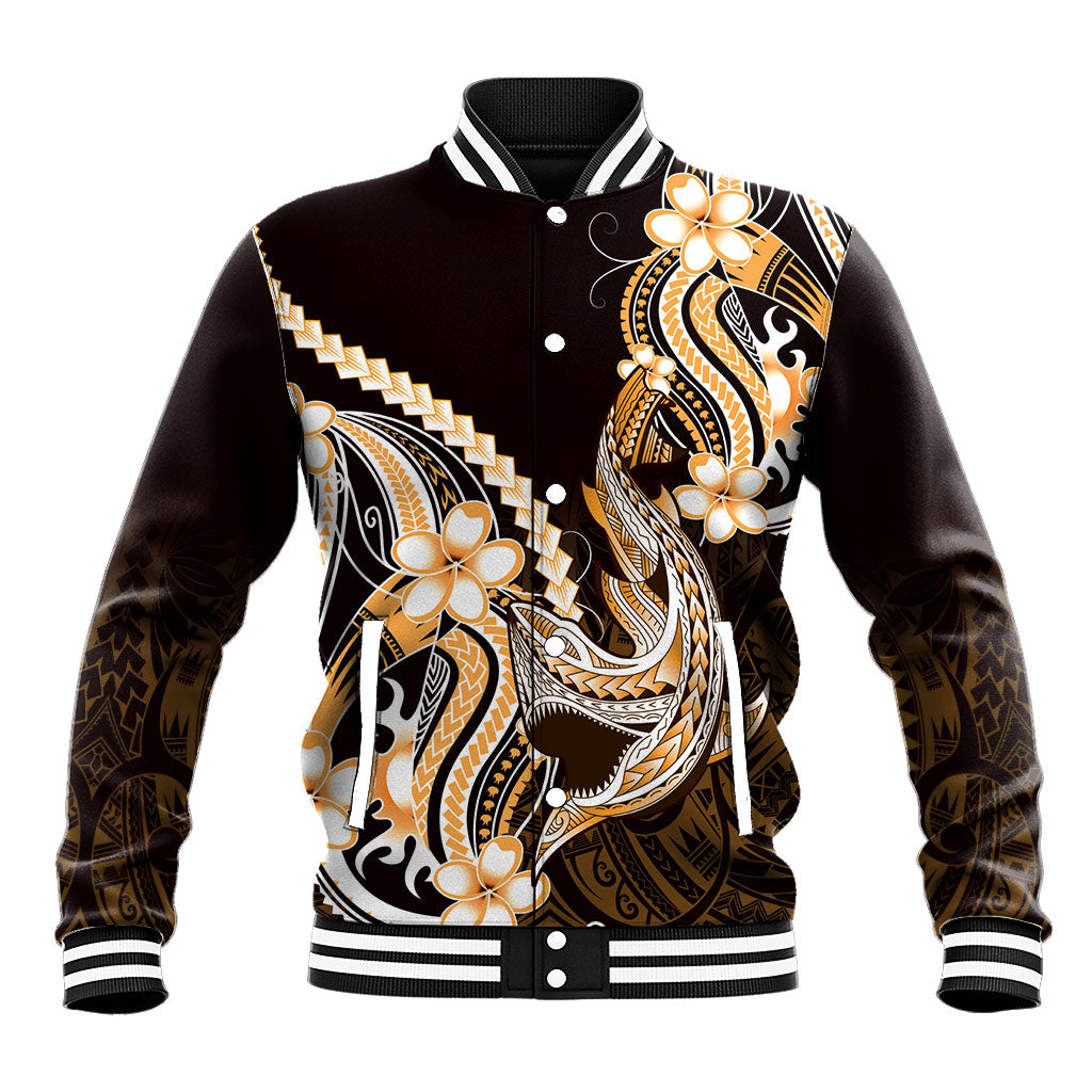 Orange Black Aloha Hawaii Baseball Jacket Polynesian Shark Tattoo Plumeria
