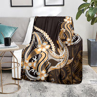 Orange Black Aloha Hawaii Blanket Polynesian Shark Tattoo Plumeria