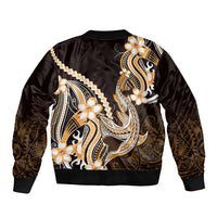 Orange Black Aloha Hawaii Bomber Jacket Polynesian Shark Tattoo Plumeria