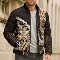 Orange Black Aloha Hawaii Bomber Puffer Jacket Polynesian Shark Tattoo Plumeria