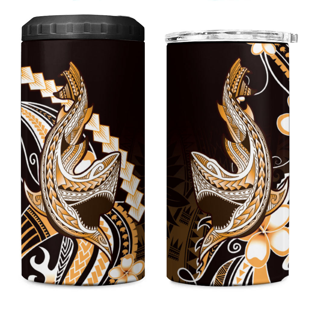 Orange Black Aloha Hawaii 4 in 1 Can Cooler Tumbler Polynesian Shark Tattoo Plumeria LT14 One Size: 16 oz Orange - Polynesian Pride