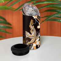 Orange Black Aloha Hawaii 4 in 1 Can Cooler Tumbler Polynesian Shark Tattoo Plumeria