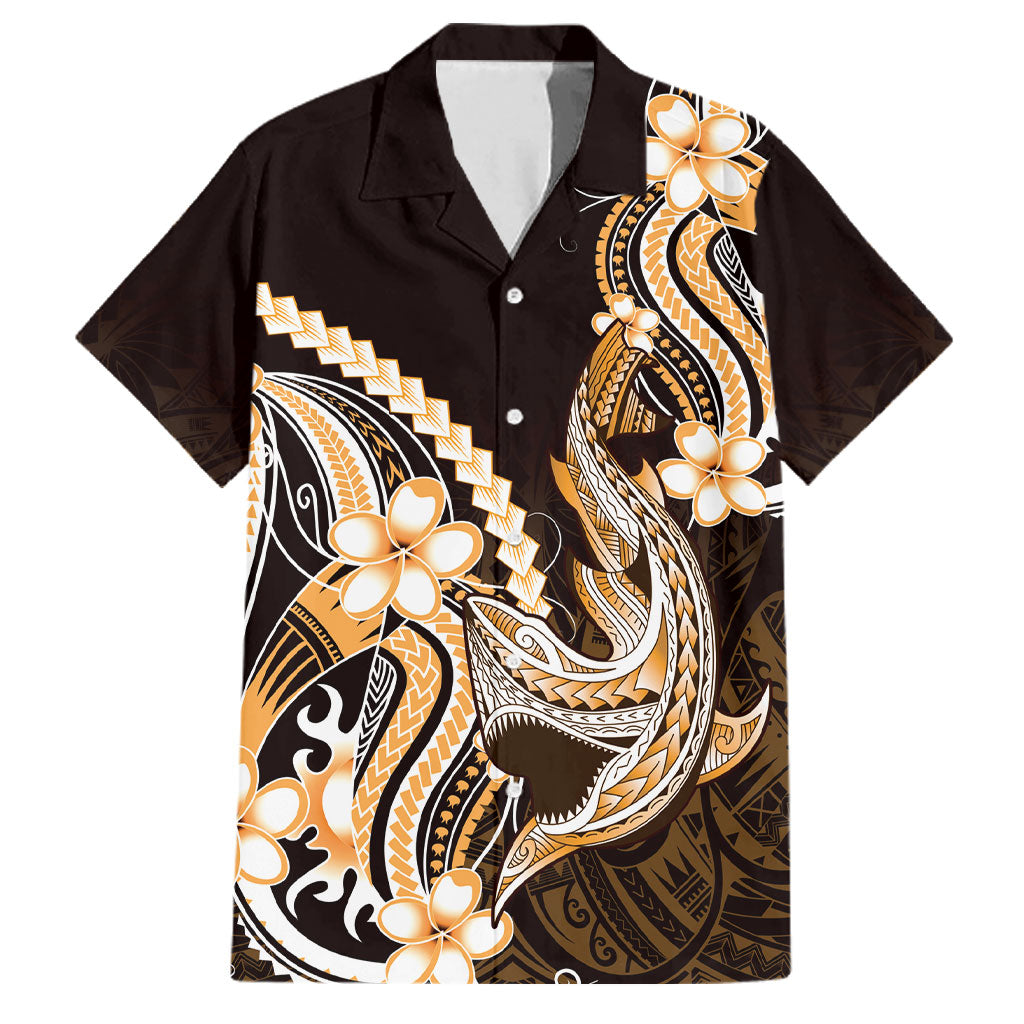 Orange Black Aloha Hawaii Family Matching Long Sleeve Bodycon Dress and Hawaiian Shirt Polynesian Shark Tattoo Plumeria LT14 Dad's Shirt - Short Sleeve Orange - Polynesian Pride