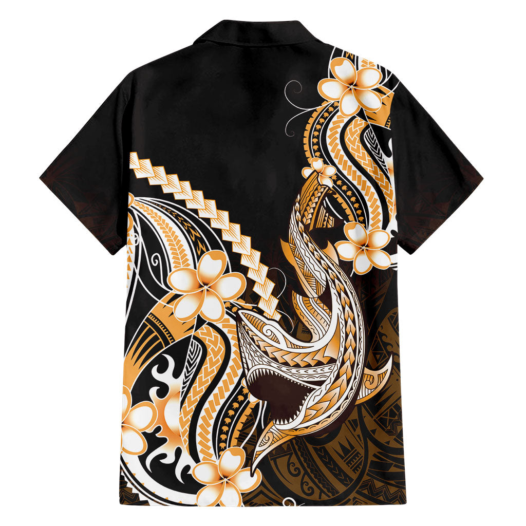 Orange Black Aloha Hawaii Family Matching Long Sleeve Bodycon Dress and Hawaiian Shirt Polynesian Shark Tattoo Plumeria LT14 - Polynesian Pride