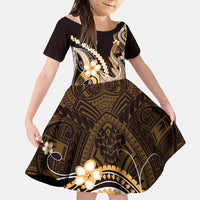 Orange Black Aloha Hawaii Family Matching Off The Shoulder Long Sleeve Dress and Hawaiian Shirt Polynesian Shark Tattoo Plumeria LT14 Daughter's Dress Orange - Polynesian Pride