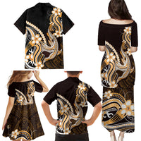 Orange Black Aloha Hawaii Family Matching Puletasi and Hawaiian Shirt Polynesian Shark Tattoo Plumeria LT14 - Polynesian Pride