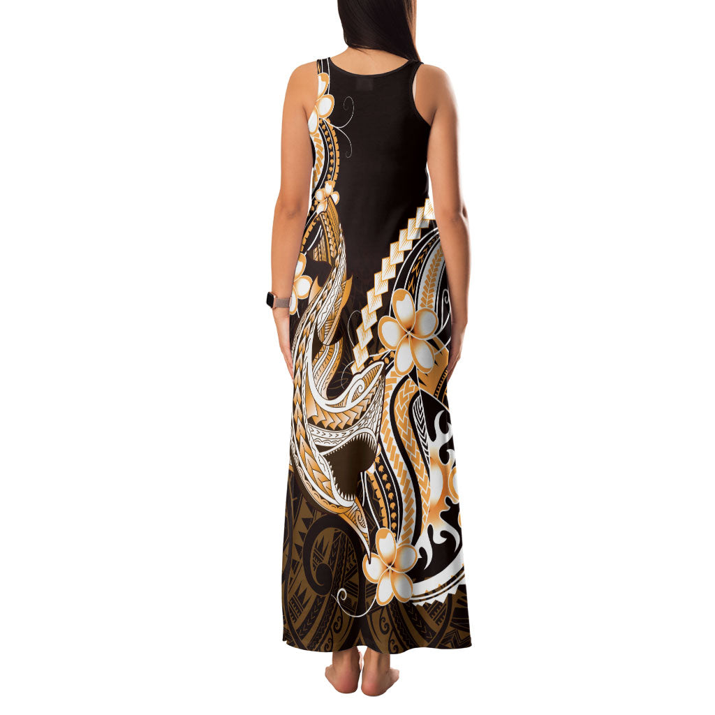 Orange Black Aloha Hawaii Family Matching Tank Maxi Dress and Hawaiian Shirt Polynesian Shark Tattoo Plumeria LT14 - Polynesian Pride