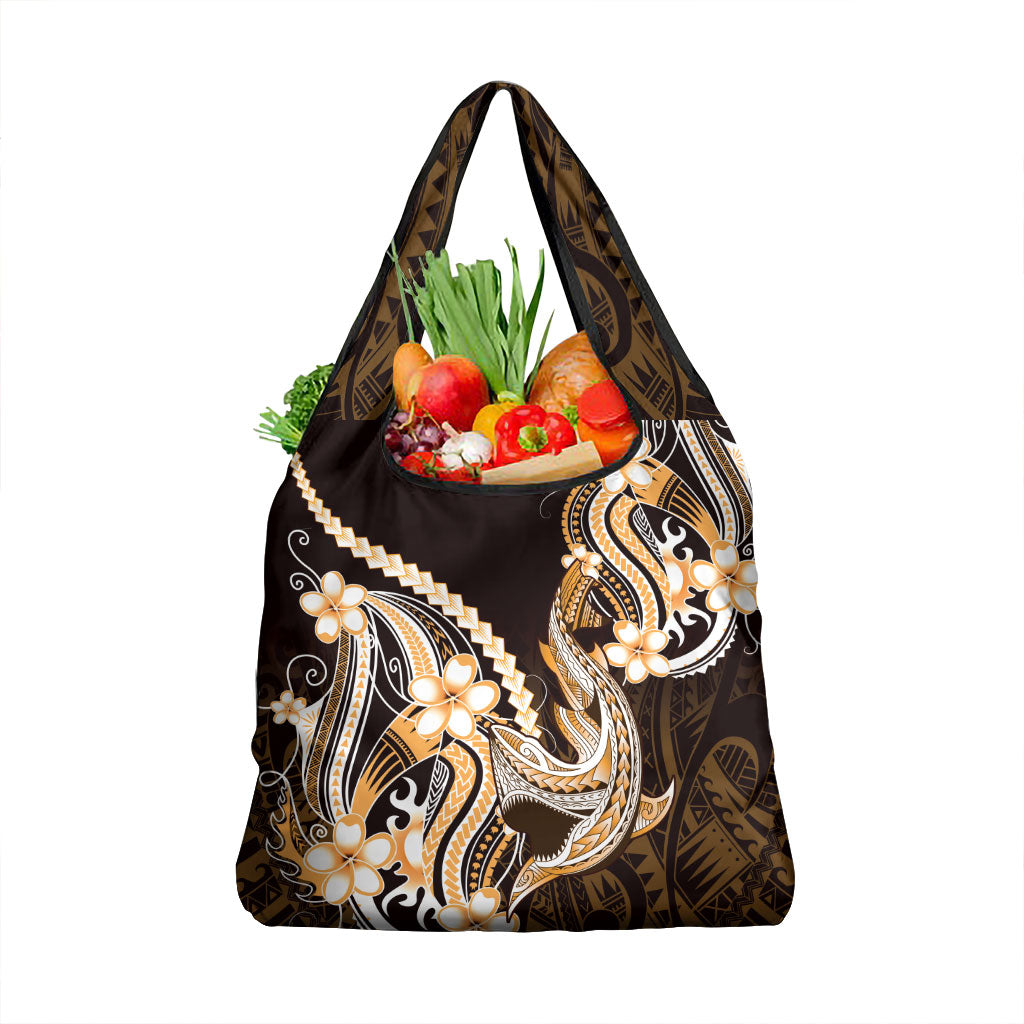 Orange Black Aloha Hawaii Grocery Bag Polynesian Shark Tattoo Plumeria LT14 1-pack One Size Orange - Polynesian Pride