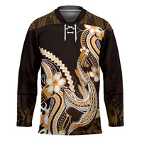 Orange Black Aloha Hawaii Hockey Jersey Polynesian Shark Tattoo Plumeria