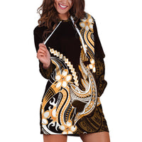 Orange Black Aloha Hawaii Hoodie Dress Polynesian Shark Tattoo Plumeria