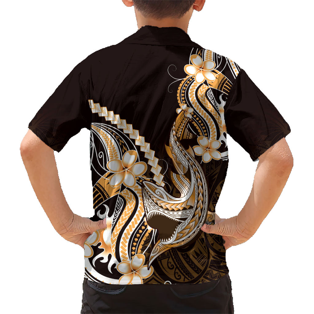 Orange Black Aloha Hawaii Kid Hawaiian Shirt Polynesian Shark Tattoo Plumeria