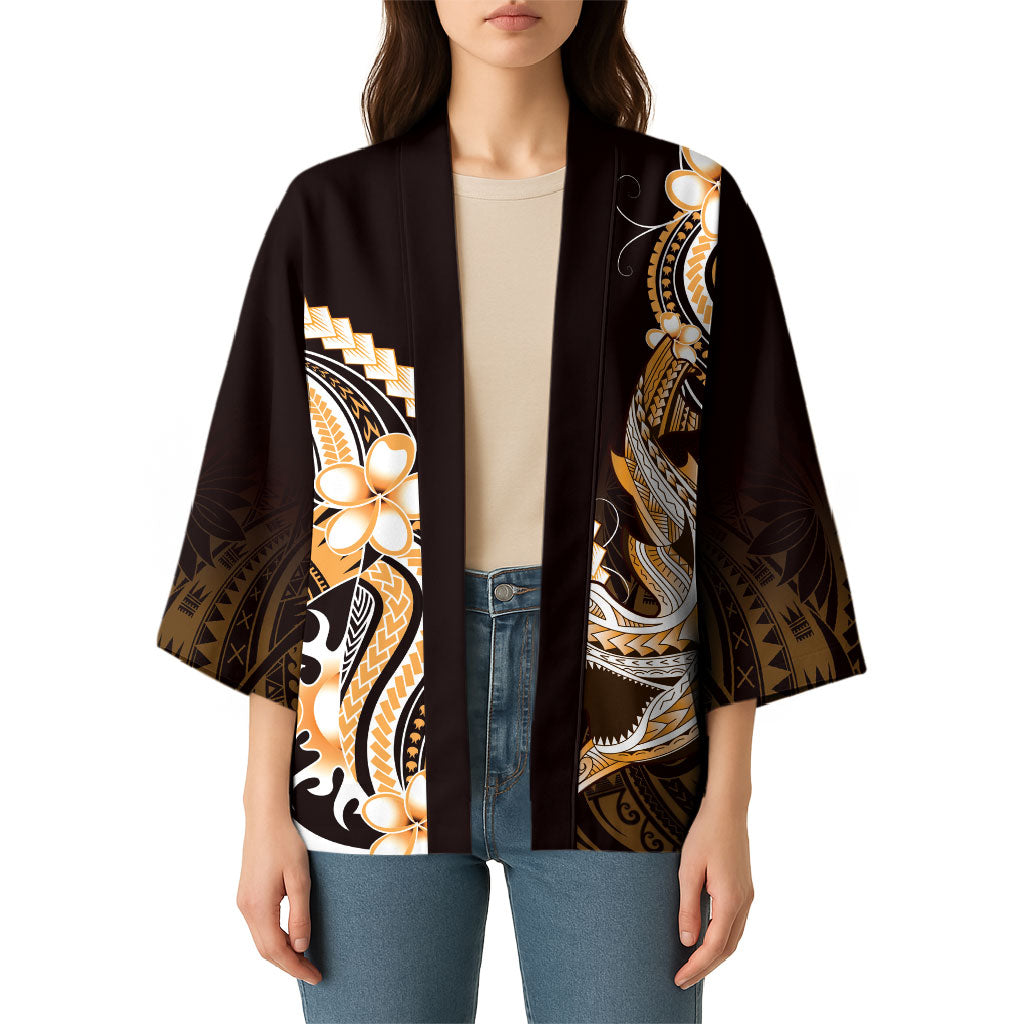 Orange Black Aloha Hawaii Kimono Polynesian Shark Tattoo Plumeria