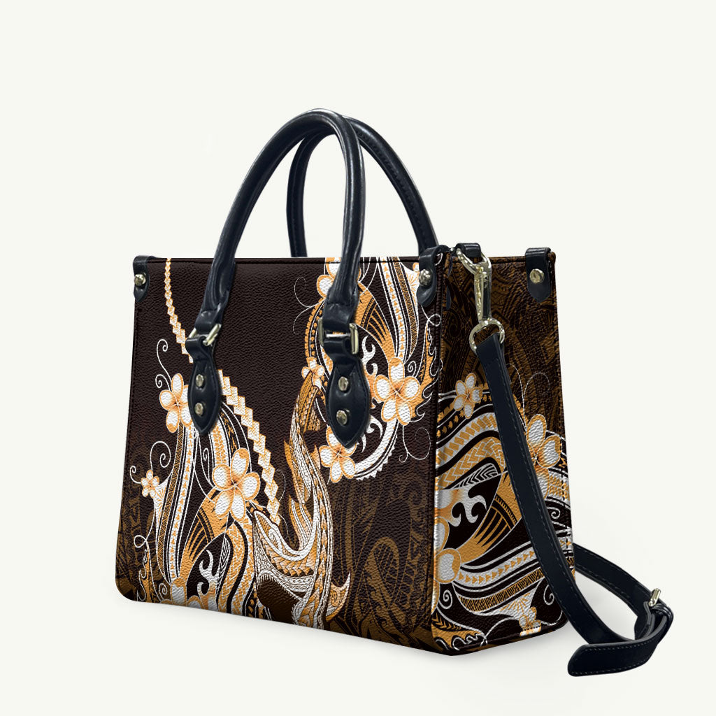 Orange Black Aloha Hawaii Leather Bag Polynesian Shark Tattoo Plumeria LT14 Orange - Polynesian Pride