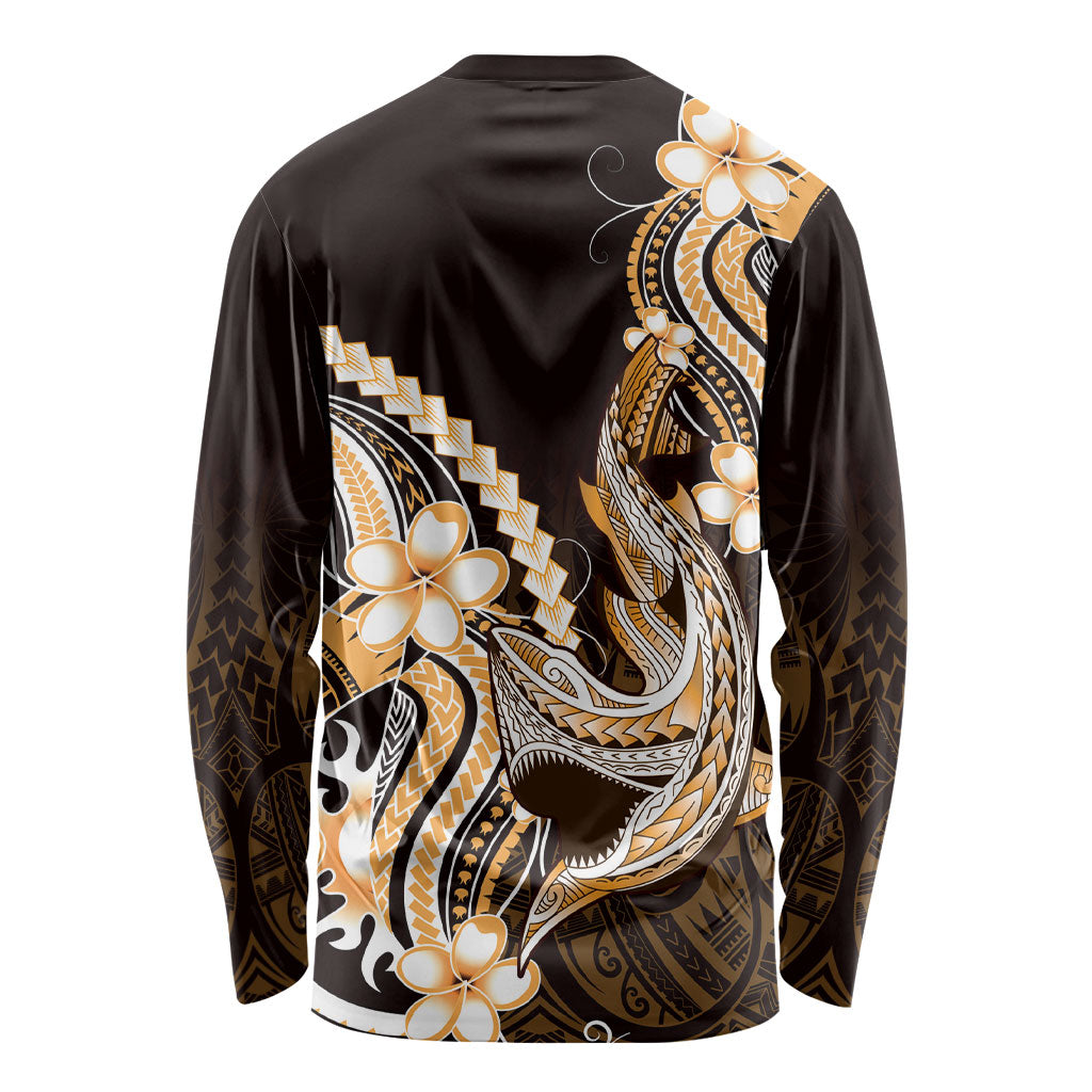 Orange Black Aloha Hawaii Long Sleeve Shirt Polynesian Shark Tattoo Plumeria