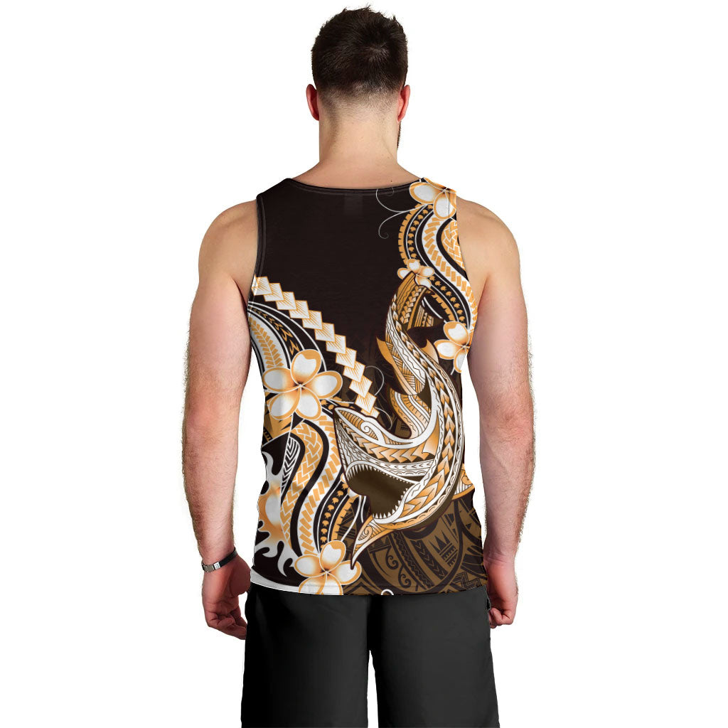 Orange Black Aloha Hawaii Men Tank Top Polynesian Shark Tattoo Plumeria