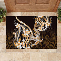 Orange Black Aloha Hawaii Rubber Doormat Polynesian Shark Tattoo Plumeria