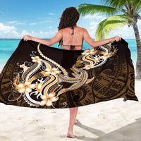 Orange Black Aloha Hawaii Sarong Polynesian Shark Tattoo Plumeria