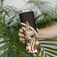 Orange Black Aloha Hawaii Skinny Tumbler Polynesian Shark Tattoo Plumeria