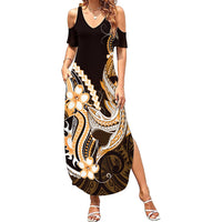 Orange Black Aloha Hawaii Summer Maxi Dress Polynesian Shark Tattoo Plumeria