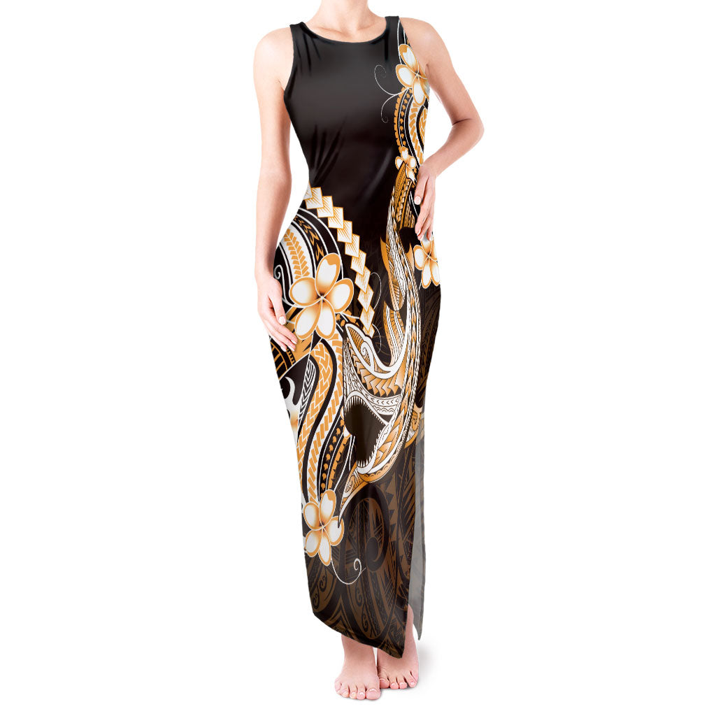 Orange Black Aloha Hawaii Tank Maxi Dress Polynesian Shark Tattoo Plumeria LT14 Women Orange - Polynesian Pride