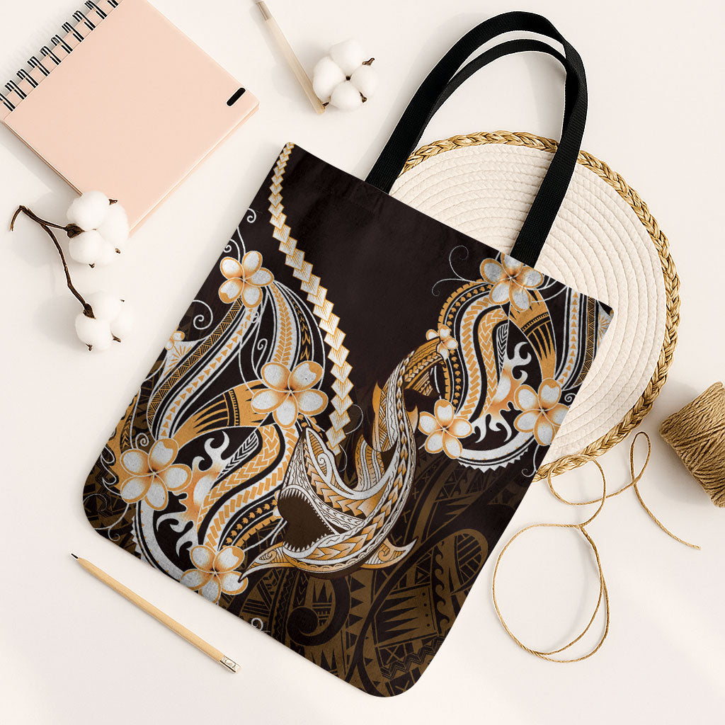 Orange Black Aloha Hawaii Tote Bag Polynesian Shark Tattoo Plumeria LT14 Black Strap One Size Orange - Polynesian Pride