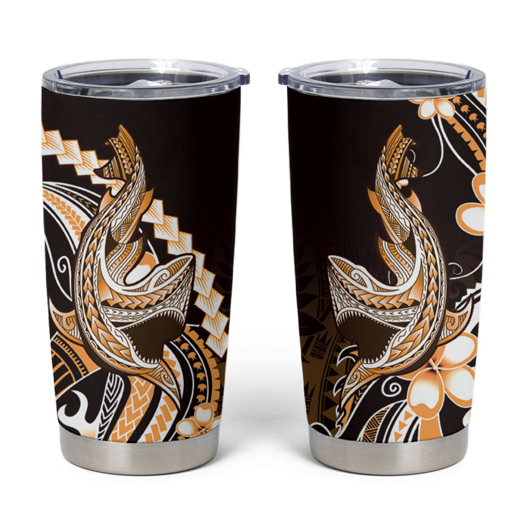Orange Black Aloha Hawaii Tumbler Cup Polynesian Shark Tattoo Plumeria LT14 Orange - Polynesian Pride