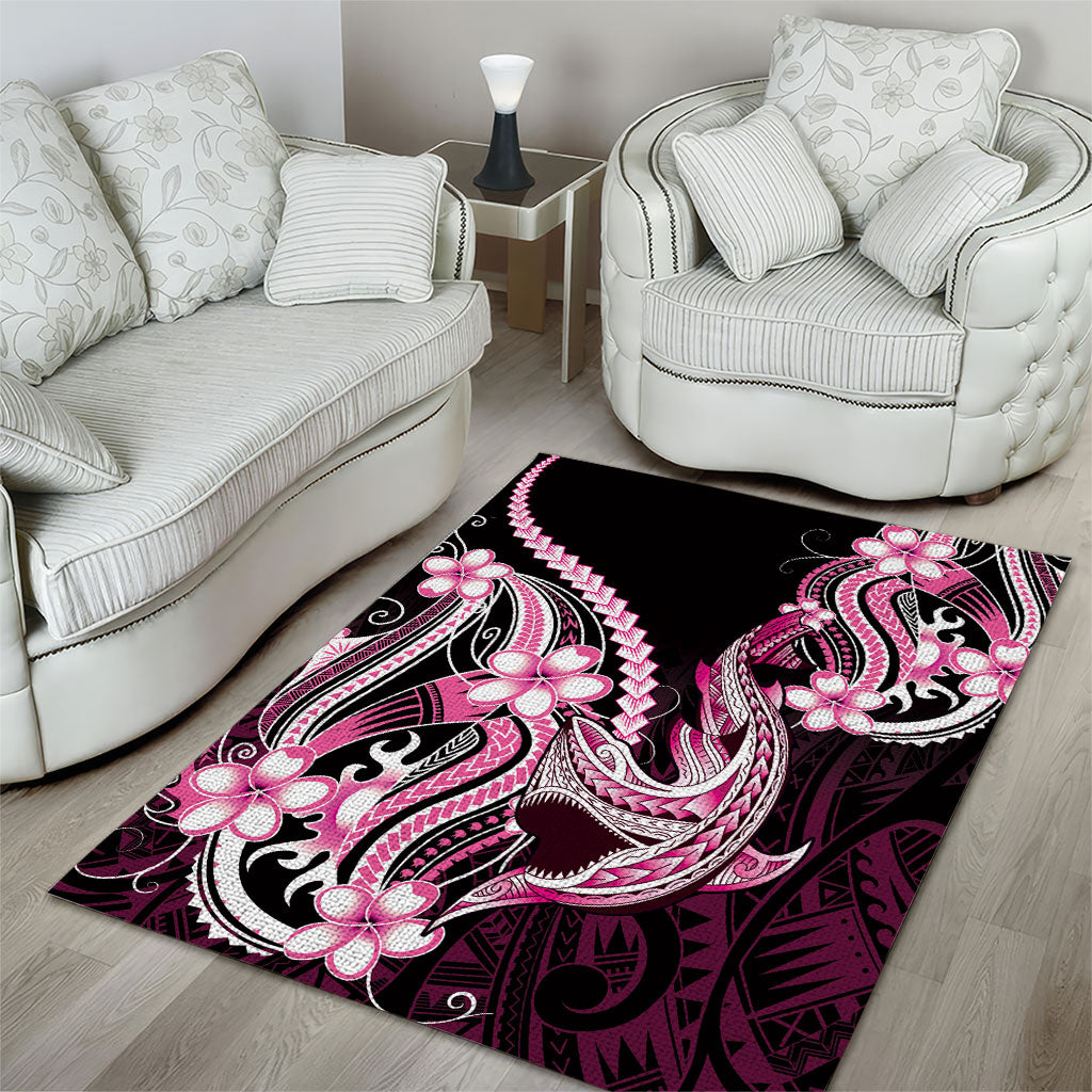 Pink Black Aloha Hawaii Area Rug Polynesian Shark Tattoo Plumeria