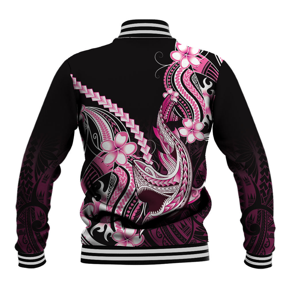Pink Black Aloha Hawaii Baseball Jacket Polynesian Shark Tattoo Plumeria
