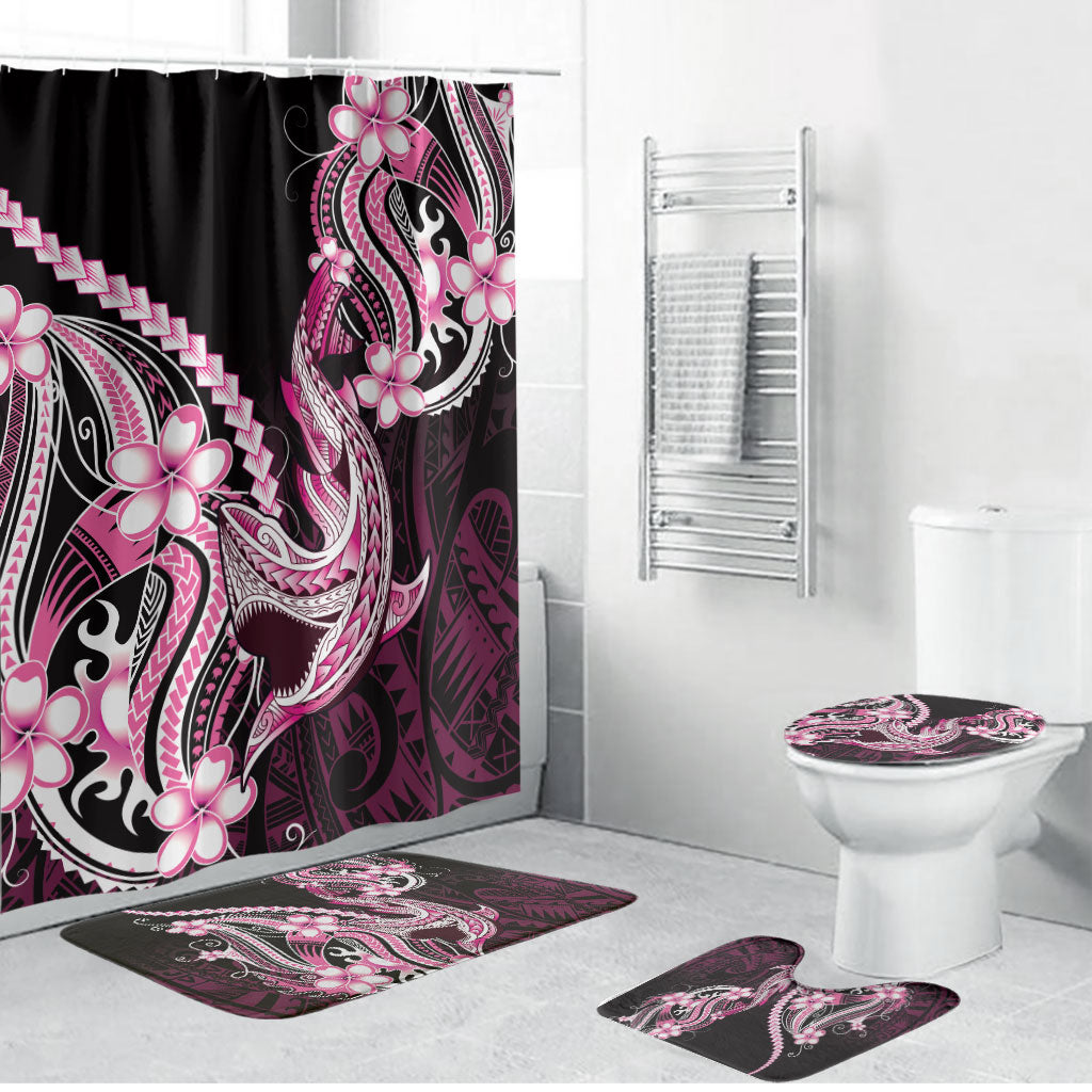 Pink Black Aloha Hawaii Bathroom Set Polynesian Shark Tattoo Plumeria