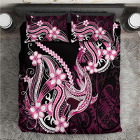 Pink Black Aloha Hawaii Bedding Set Polynesian Shark Tattoo Plumeria