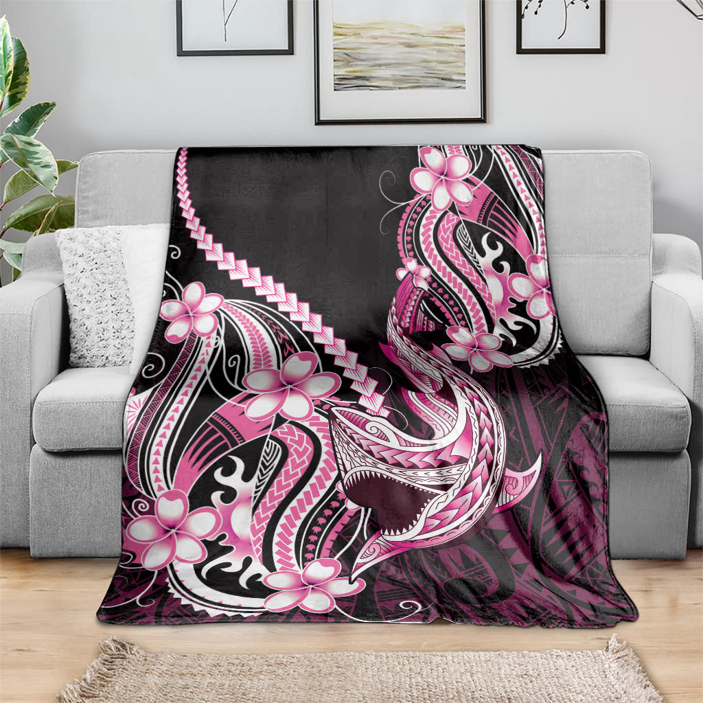 Pink Black Aloha Hawaii Blanket Polynesian Shark Tattoo Plumeria